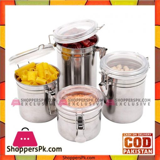 High Quality Stainless Steel 4 Pcs Canisters Space Saving Kitchen Storage Container