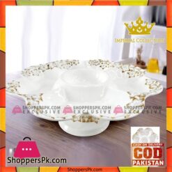 Imperial Antique Ceramic Footed Partition Fruit Plate - Golden Print - 14 Inch