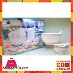 Imperial Soup Set With Spoon - Set of 14 - Ceramic - White Embossed