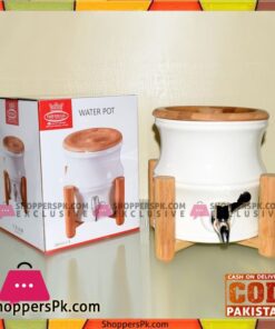 Solecasa Beverage dispenser With Wooden Stand & Lid - Ceramic - White