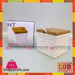 Solecasa Ceramic Sugar Pot With Lid & Spoon In Square