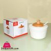 Solecasa Ceramic Sugar Pot - Wooden Lid & Spoon - White