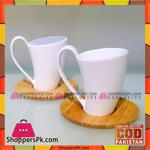 Solecasa Coffee Mugs With Bamboo Saucers - Set of 2 - Ceramic