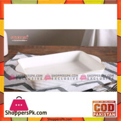 Solecasa Serving Dish-10 Inch-White Embossed With Gold Lining