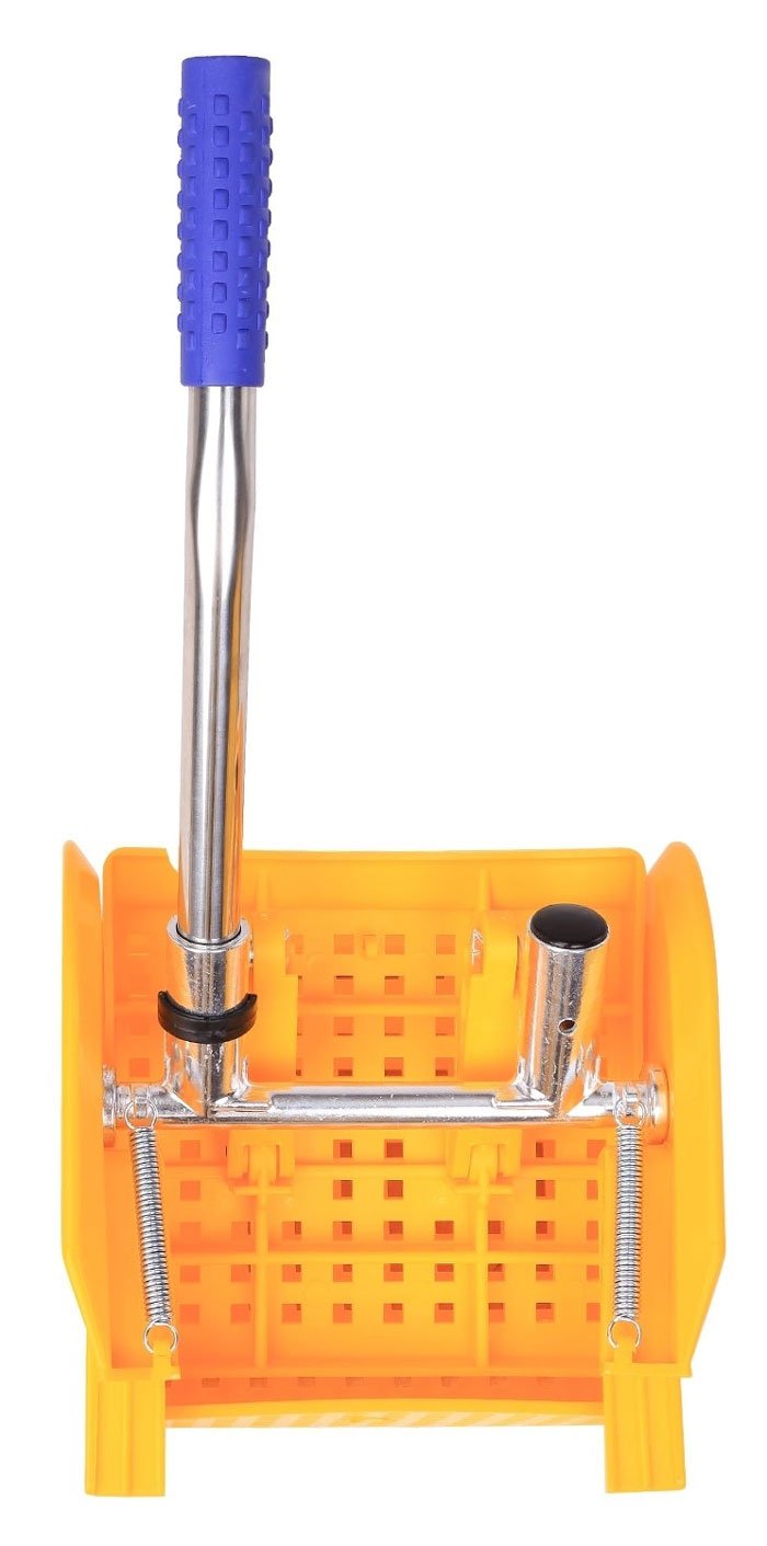 35 Liter Commercial Restaurant Janitorial Cleaning Rolling Industrial Mop Bucket With Down Press Wringer - Yellow