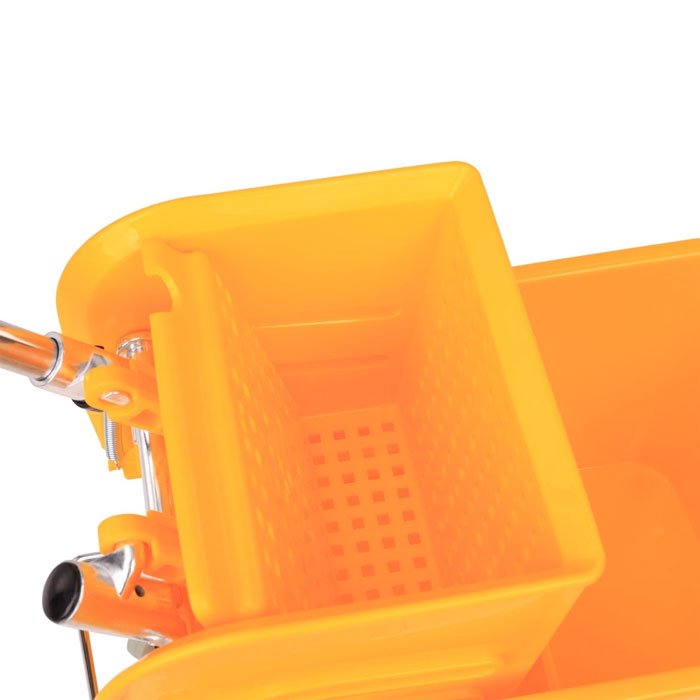 35 Liter Commercial Restaurant Janitorial Cleaning Rolling Industrial Mop Bucket With Down Press Wringer - Yellow