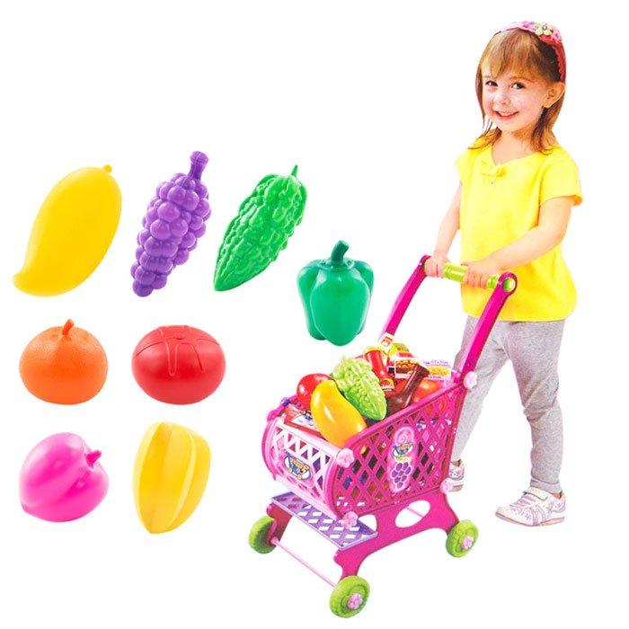 46 PCS Plastic Children Shopping Basket Kitchen Game