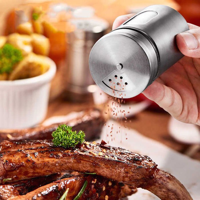 6Pcs Stainless Steel Seasoning Condiment Jar Glass Bottle