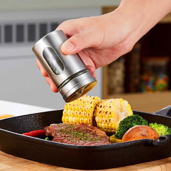 6Pcs Stainless Steel Seasoning Condiment Jar Glass Bottle