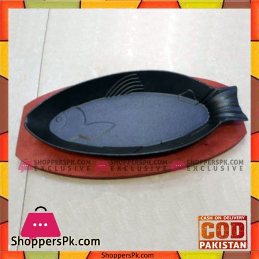 Cast Iron Sizzler Plate Fish With Wooden Base