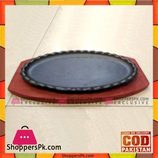Cast Iron Sizzler Plate Oval With Wooden Base