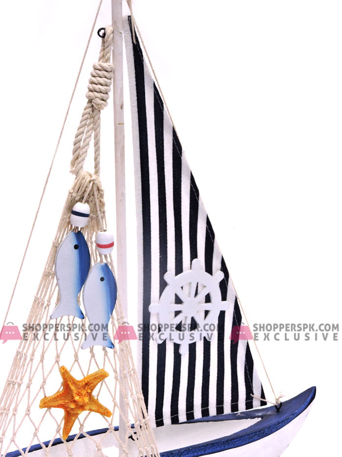 Wooden Nautical Canvas Fish Net Sailboat (Anchor)