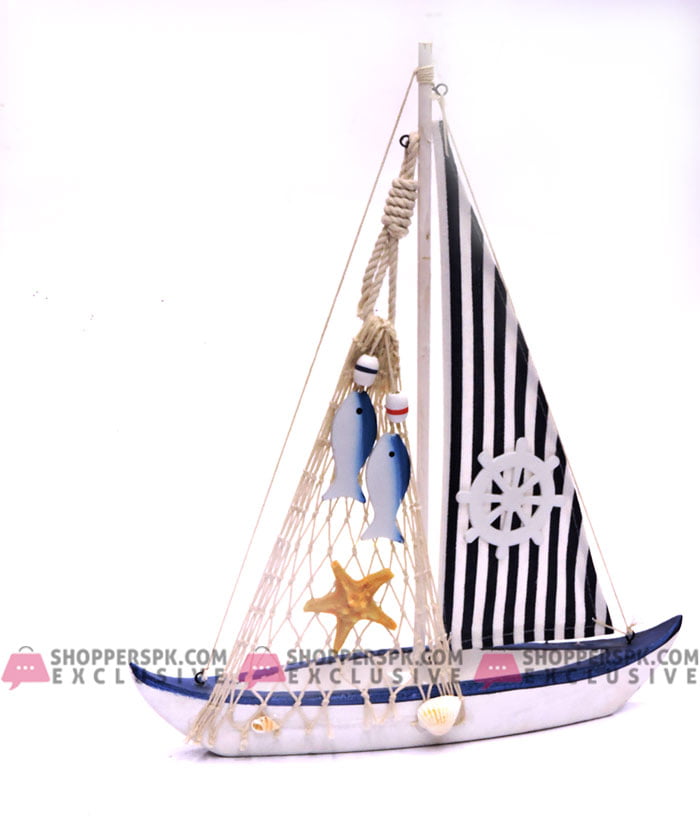 Wooden Nautical Canvas Fish Net Sailboat (Anchor)