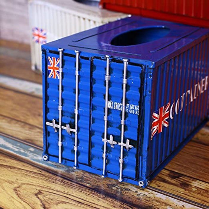 Mini Shipping Container Tissue Box That'S Made From Actual Metal