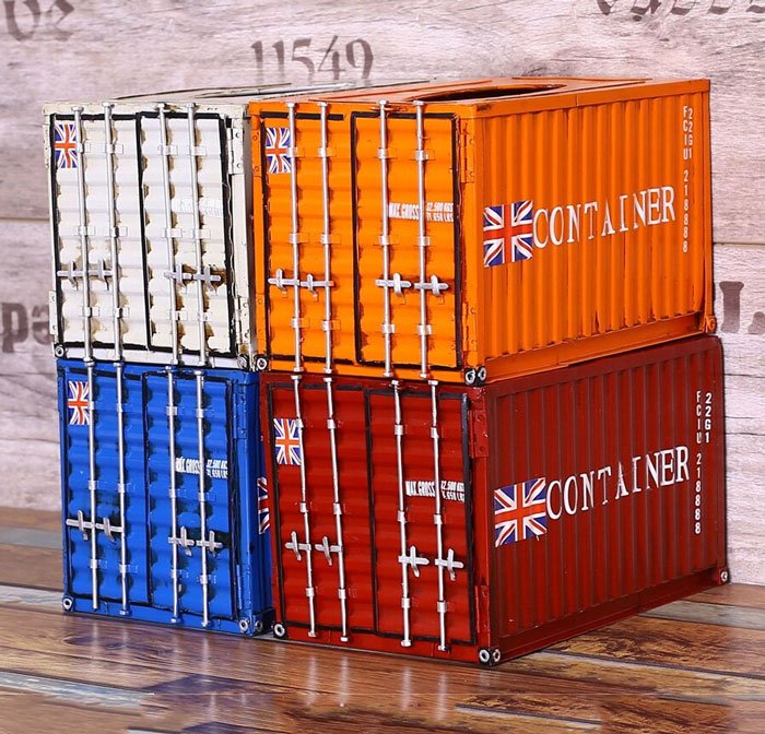Mini Shipping Container Tissue Box That'S Made From Actual Metal