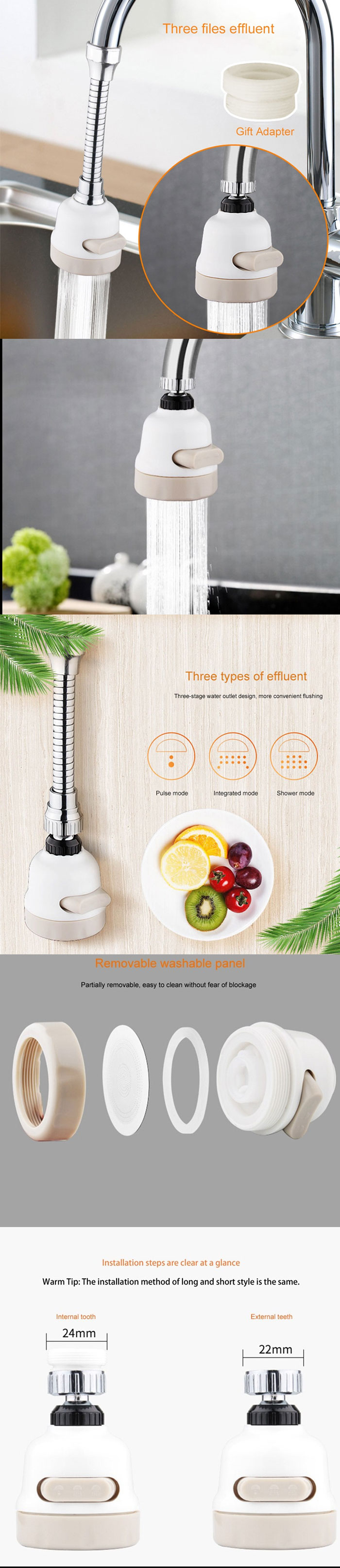 Moveable Kitchen Tap Head 360° Rotatable Faucet Water Saving Filter Sprayer