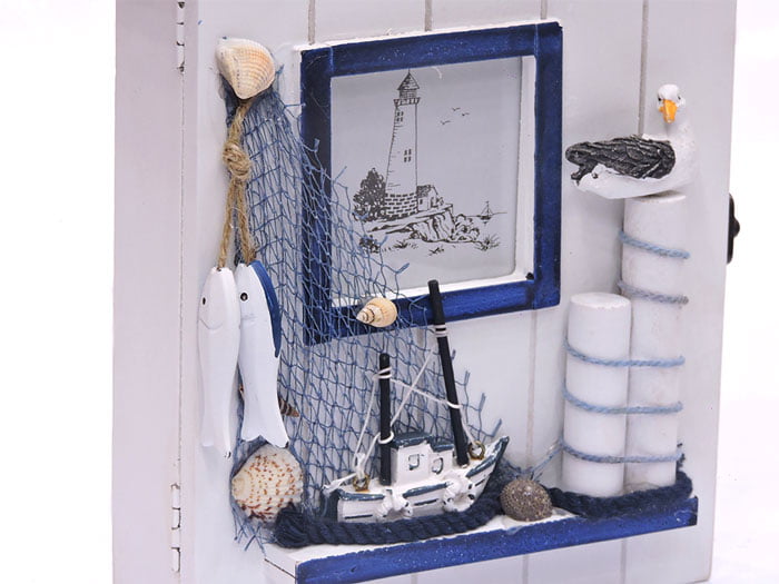 White And Blue Wooden Key Cabinet Holder