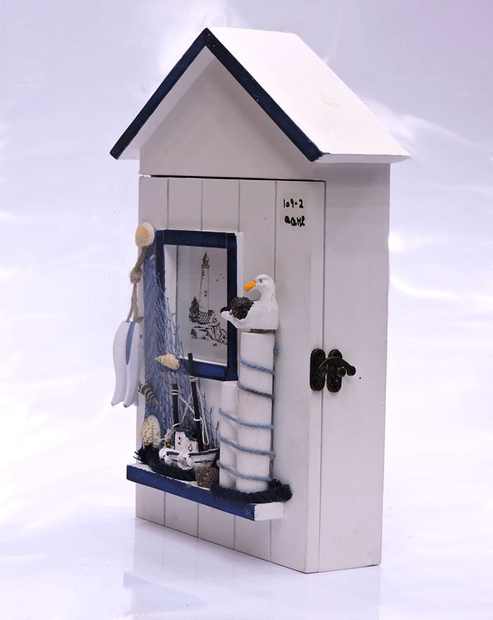 White And Blue Wooden Key Cabinet Holder