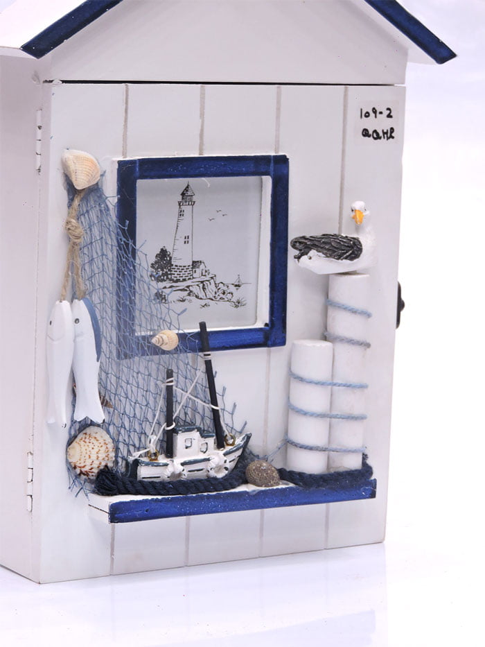 White And Blue Wooden Key Cabinet Holder
