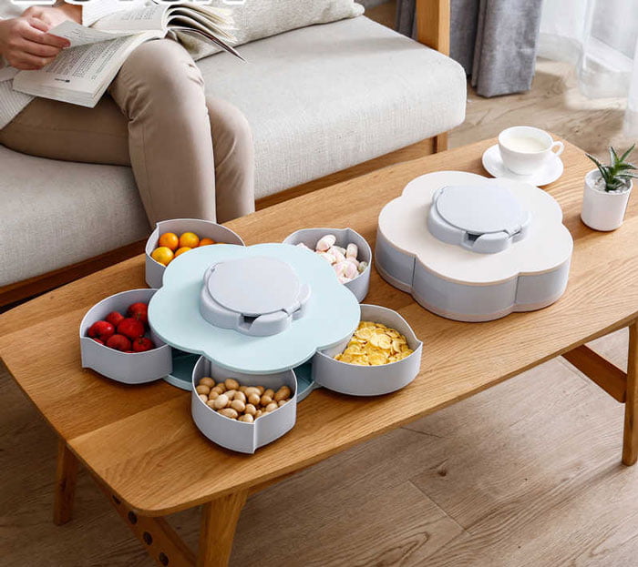 Creative Petal Rotating Fruit Container Seeds Snacks Nut Candy Storage Boxes Plastic Fruit Plate