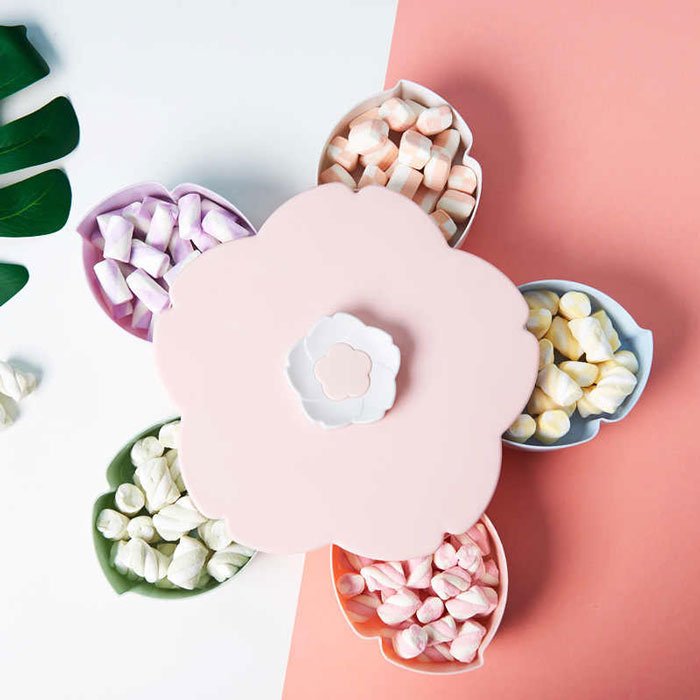 Creative Petal Rotating Fruit Container Seeds Snacks Nut Candy Storage Boxes Plastic Fruit Plate