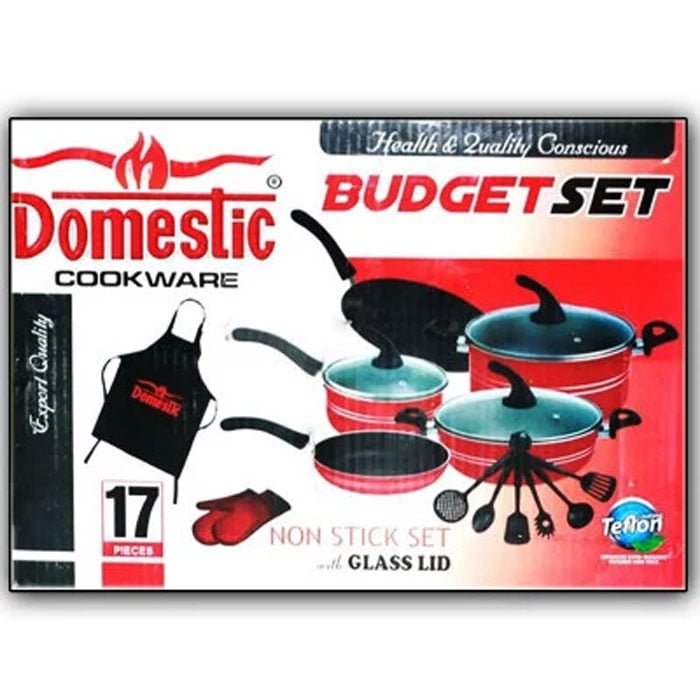 Domestic Non Stick Cookware Budget Gift Set 17 Pcs
