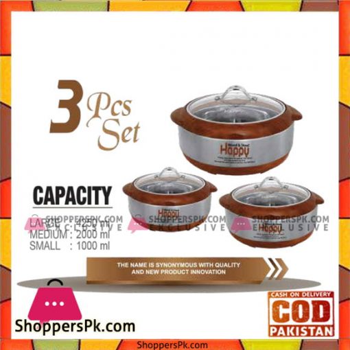 Happy Handsome Wood and Steel Glass Top 3 Pcs HotPot Set