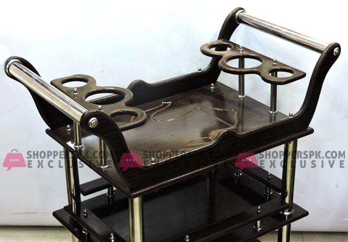 High Quality New Luxury Design Lamination Lasani Wooden Tea Serving Trolley