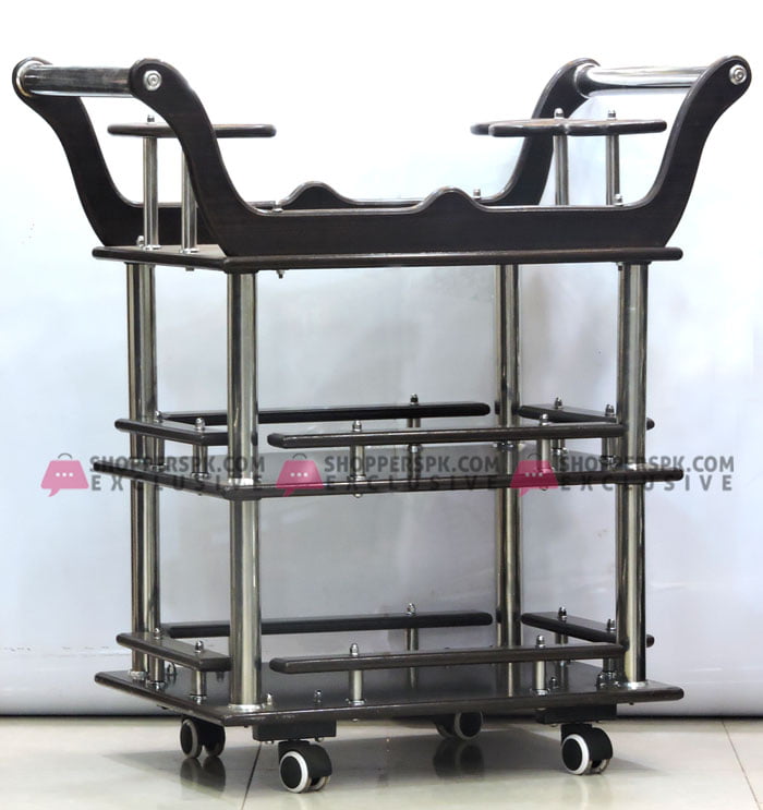 High Quality New Luxury Design Lamination Lasani Wooden Tea Serving Trolley