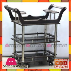 High Quality New Luxury Design Lamination Lasani Wooden Tea Serving Trolley