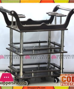 High Quality New Luxury Design Lamination Lasani Wooden Tea Serving Trolley