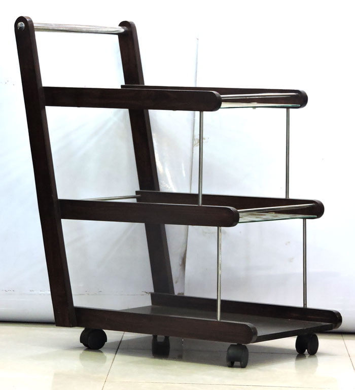 Lamination Lasani Wooden With Printed Glass Tea Serving Trolley