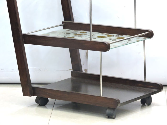 Lamination Lasani Wooden With Printed Glass Tea Serving Trolley