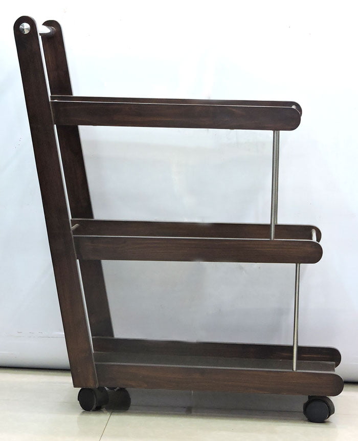 Lamination Lasani Wooden With Printed Glass Tea Serving Trolley
