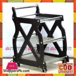 New Luxury Design Lamination Lasani Wooden With Printed Glass Tea Serving Trolley