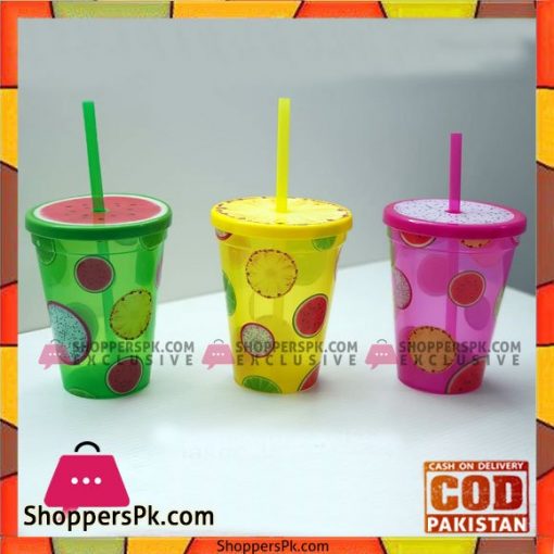 Plastic Juice Glass With Straw 1 - Pcs