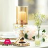 12" Tall Gold Metal Pillar Candle Holder With Hurricane Glass Tube