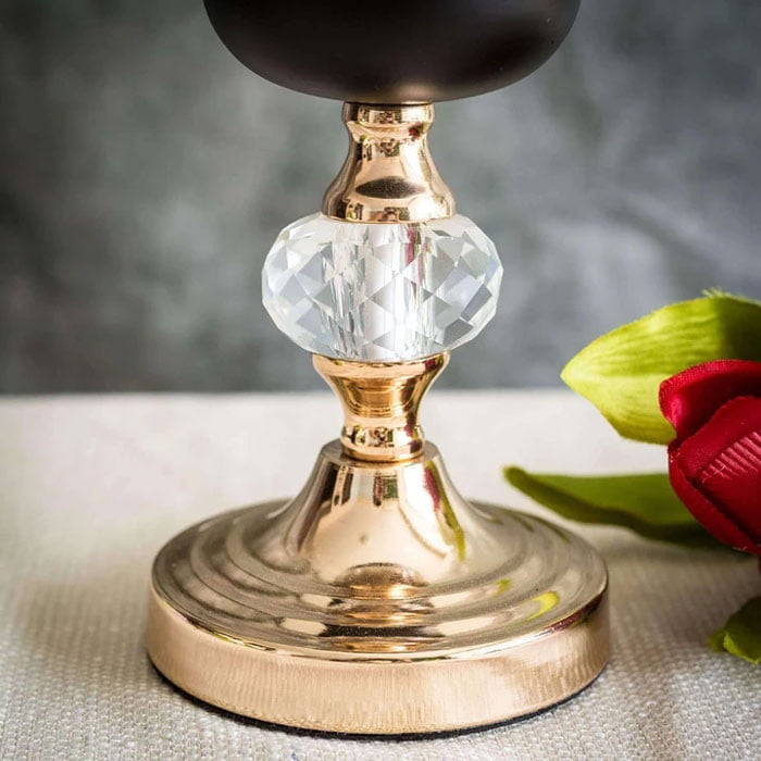 2 Pack Gold/Black Metal With Acrylic Crystal Tealight Votive Candle Holders - 7&Quot;/11&Quot;