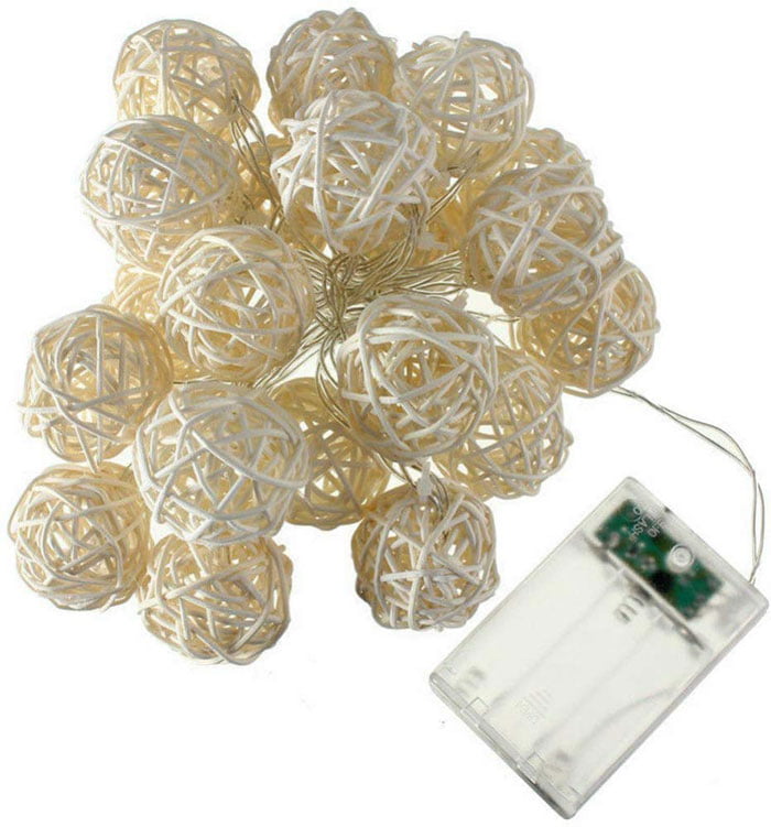 20 Balls 12 Ft Rattan Ball Led Lights Battery Powered Indoor Outdoor Decorative Fairy Lights