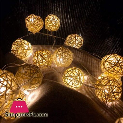20 balls 12 Ft Rattan Ball LED Lights Battery Powered Indoor Outdoor Decorative Fairy Lights