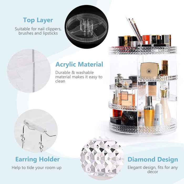 360-Degree Rotating 7 Layers Large Capacity Adjustable Multi-Function Makeup Organizer