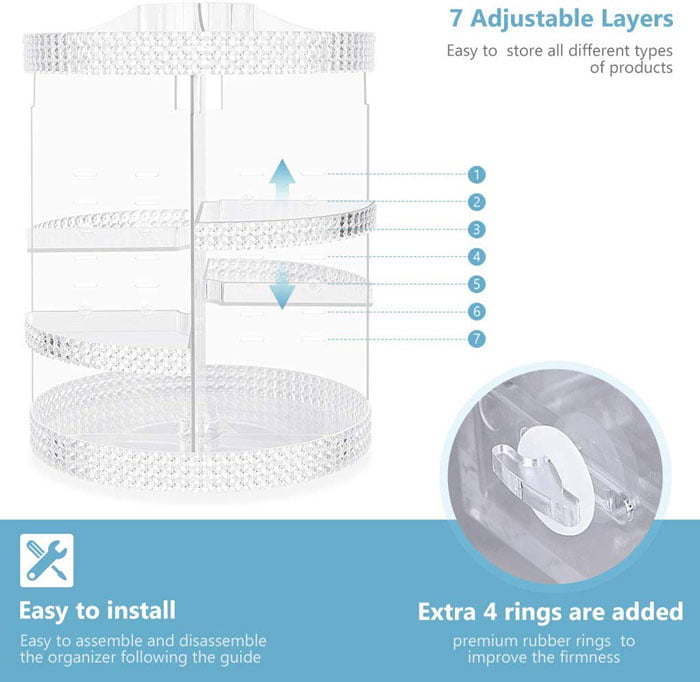 360-Degree Rotating 7 Layers Large Capacity Adjustable Multi-Function Makeup Organizer