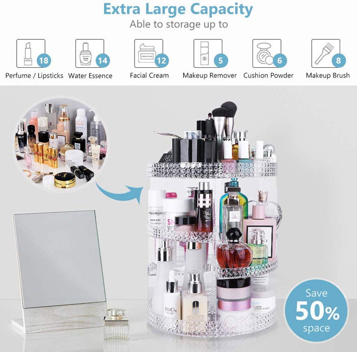 360-Degree Rotating 7 Layers Large Capacity Adjustable Multi-Function Makeup Organizer