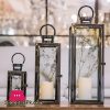 3pcs Flameless Candle Lanterns Stainless Steel Decorative Candle Lantern for Indoor Home Decoration (Rose Gold)