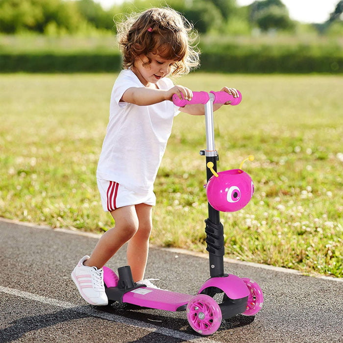 5-In-1 Kids Kick Scooter 3-Wheel Walker With Removable Seat Adjustable Height Parent Handle Baby Toddler