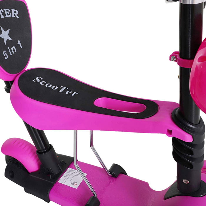 5-In-1 Kids Kick Scooter 3-Wheel Walker With Removable Seat Adjustable Height Parent Handle Baby Toddler