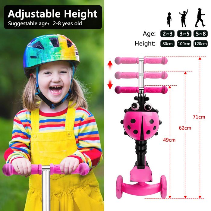 5 In 1 Kids Scooter Adjustable Height 3 Wheels Kick Scooter Led Flashing Light Up Wheels Toddler Scooter With Removable Seat And Back Rest