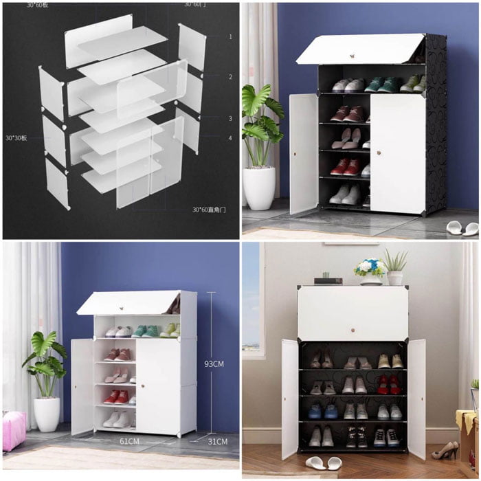 6-Tiers Shoe Rack Plastic Shoe Storage Organizer Cabinet With Doors