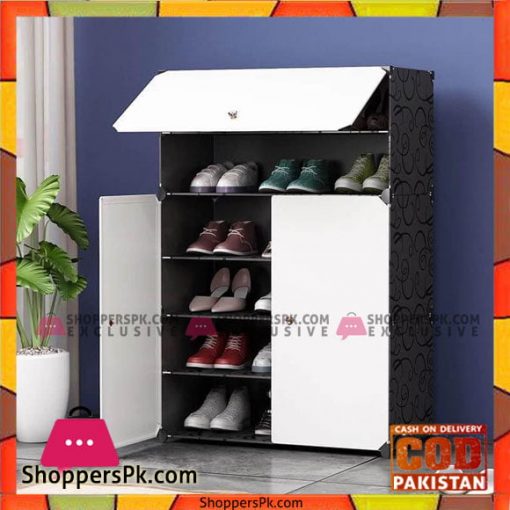 6-Tiers Shoe Rack Plastic Shoe Storage Organizer Cabinet with Doors