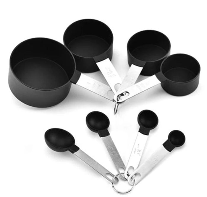 8Pcs Black Stainless Steel Measuring Cups + Spoons Set